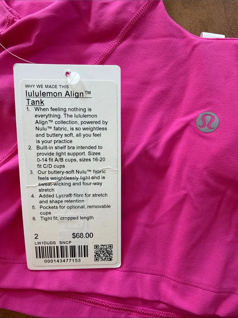 NWT Lululemon Align Tank Top Sz 2 A B Cup Sonic Pink